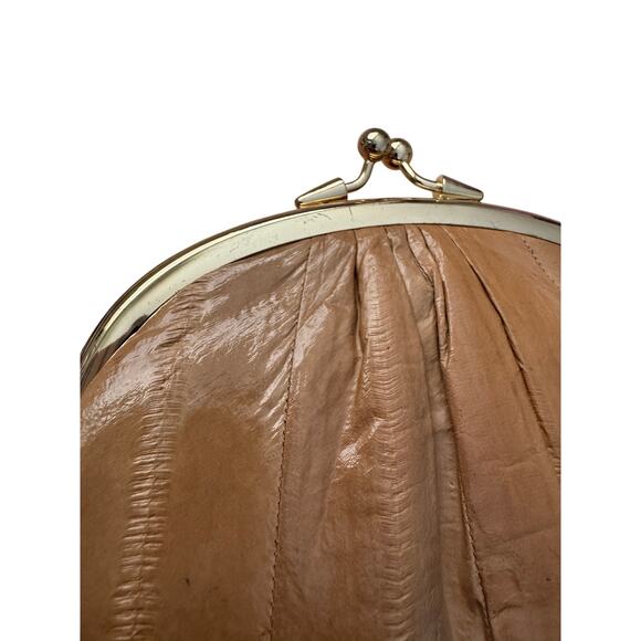 VTG Brown Eel Skin Double kiss lock Clutch Purse - Picture 8 of 11